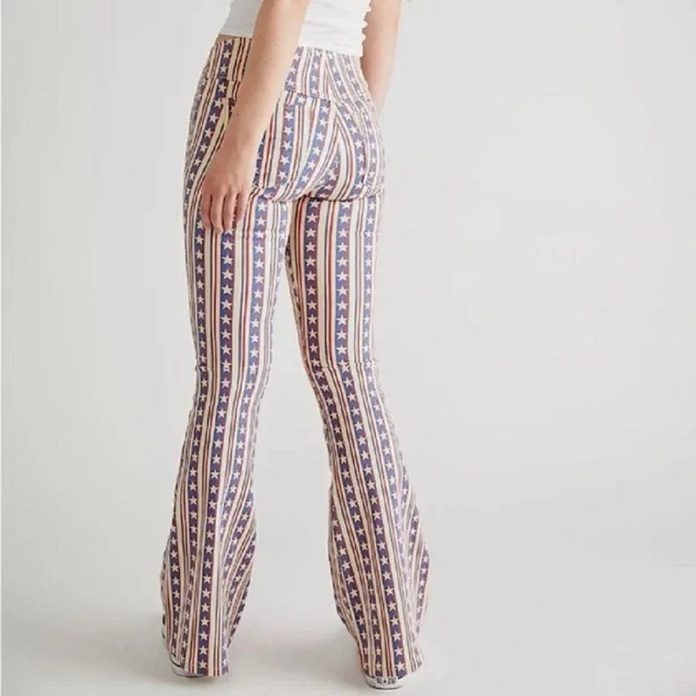 LAST PAIR !  Free People Stars Pants Penny Stripe Jeans American Flag USA - Picture 8 of 14